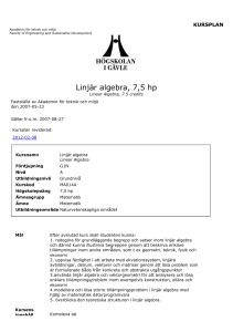 Linjär algebra, 7,5 hp
