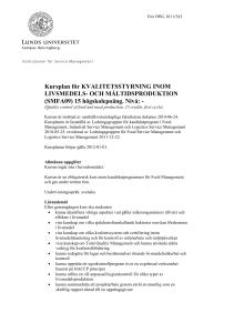 Kursplan för KVALITETSSTYRNING INOM LIVSMEDELS