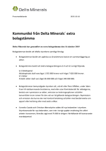 Delta Minerals Bolagsstämmokommunike 14 oktober 2015