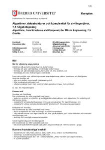 Kursplan Algoritmer, datastrukturer och komplexitet för