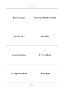 Extrempunkt/extremvärde Linjär funktion Nollställe Ekvationssystem