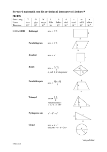 Formler i matematik som får användas på ämnesprovet i årskurs 9