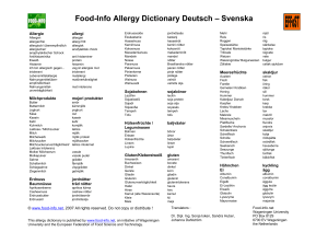 Food-Info Allergy Dictionary Deutsch – Svenska - Food