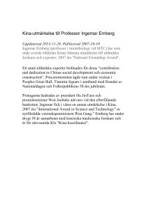 Kina-utmärkelse till Professor Ingemar Ernberg