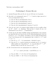 “Strövt˚ag i matematikens värld” Problemlapp 9. Fermats lilla sats 1
