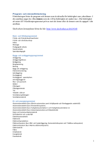 och ämnesförteckning Förteckningen listar de program och ämnen