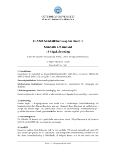 LSA220, Samhällskunskap för lärare 3: Samhälle och individ 15