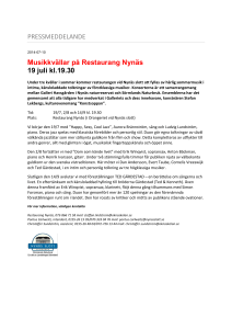 PRESSMEDDELANDE Musikkvällar på Restaurang