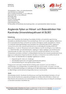 Angående flytten av Hörsel- och Balanskliniken från Karolinska