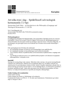 Att tolka tron i dag – Språkfilosofi och teologisk hermeneutik (7,5 hp)