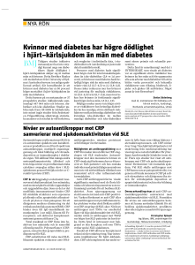 Kvinnor med diabetes har högre dödlighet i hjärt