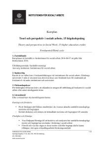 Kursplan Teori och perspektiv i socialt arbete, 15 högskolepoäng
