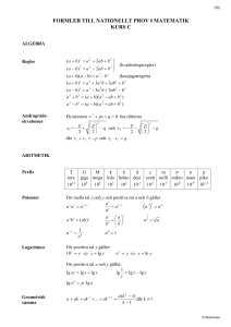 formler till nationellt prov i matematik kurs c