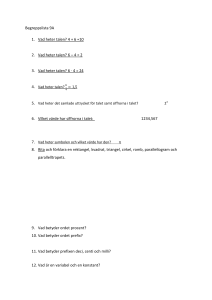 Begreppslista 9A 1. Vad heter talen? 4 + 6 =10 2. Vad heter talen? 6