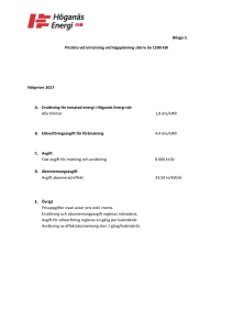 Bilaga 2. Prislista vid inmatning vid högspänning större än 1500 kW