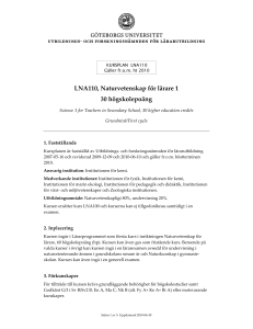 LNA110, Naturvetenskap för lärare 1 30 högskolepoäng
