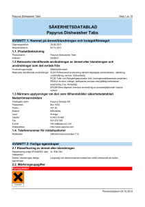 SÄKERHETSDATABLAD Papyrus Dishwasher Tabs