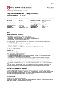Kursplan Algebraiska strukturer, 7,5
