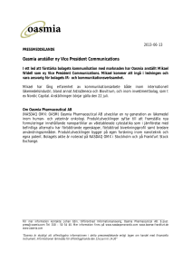 Oasmia anställer ny Vice President Communications